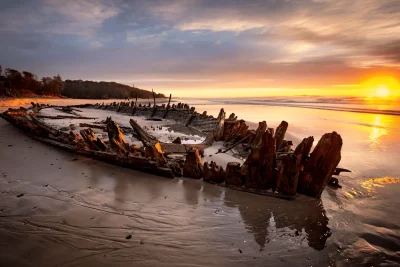 Buster shipwreck at Woolgoolga Beach New South Wales Australia fine art print