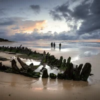 Photo of the Woolgoolga shipwreck on the beach
