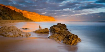 Golden glow sunlight over Gibson Steps Beach Great Ocean Road Victoria Australia coastal landscape fine art print